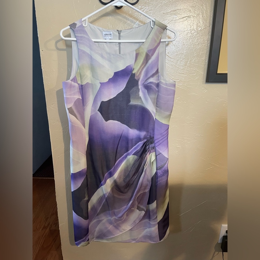 Armani Collezioni Watercolor Sheath Sleeveless Crepe Size 8 Dress